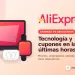 Logotipo de AliExpress junto a ilustraciones de un móvil, un ordenador, auriculares y un reloj inteligente