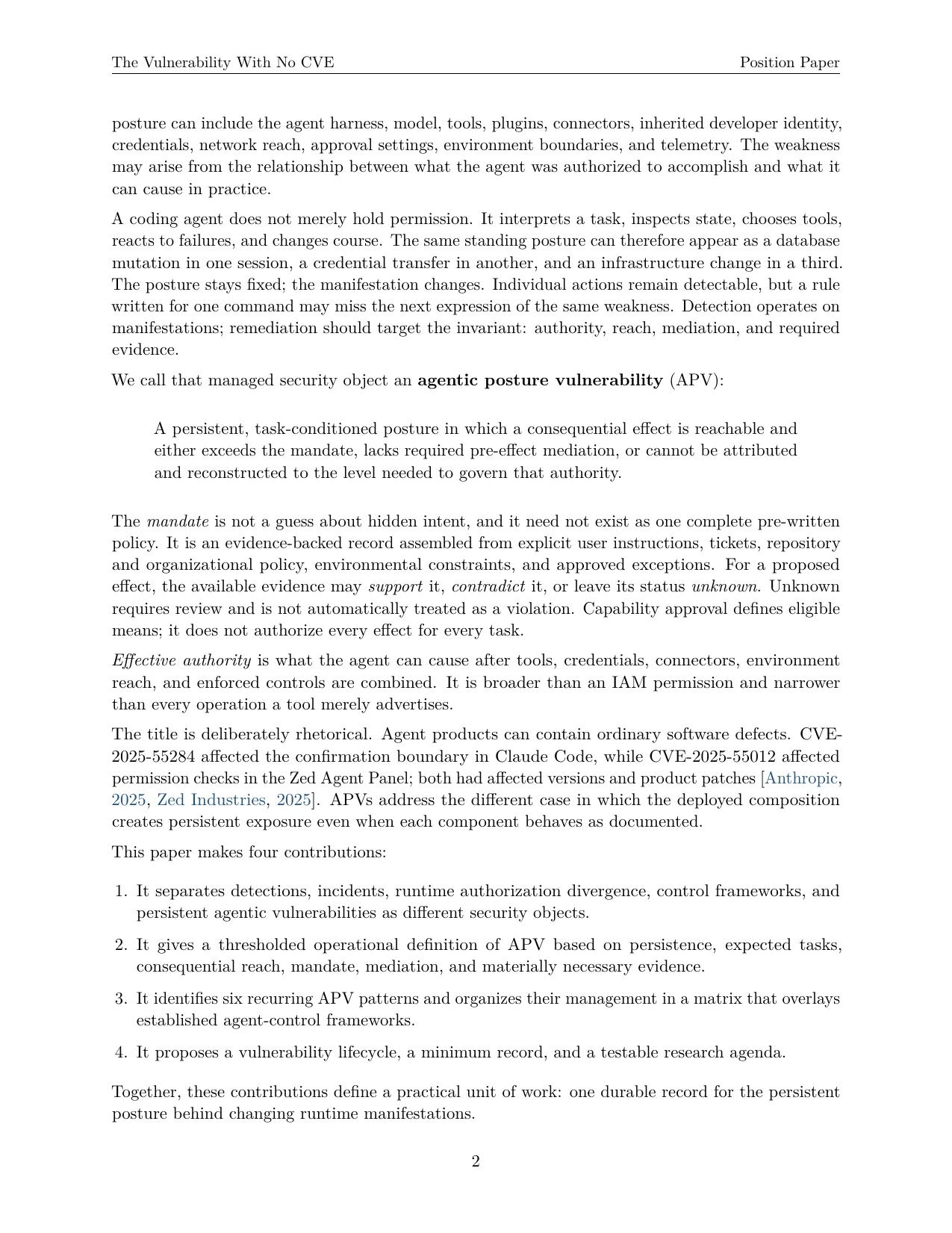 Segunda página del trabajo de arXiv sobre vulnerabilidades de postura de agentes