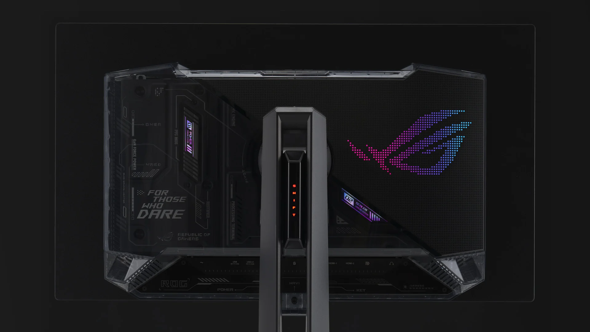 Parte trasera y soporte del monitor ASUS ROG Swift OLED PG27AQDPR