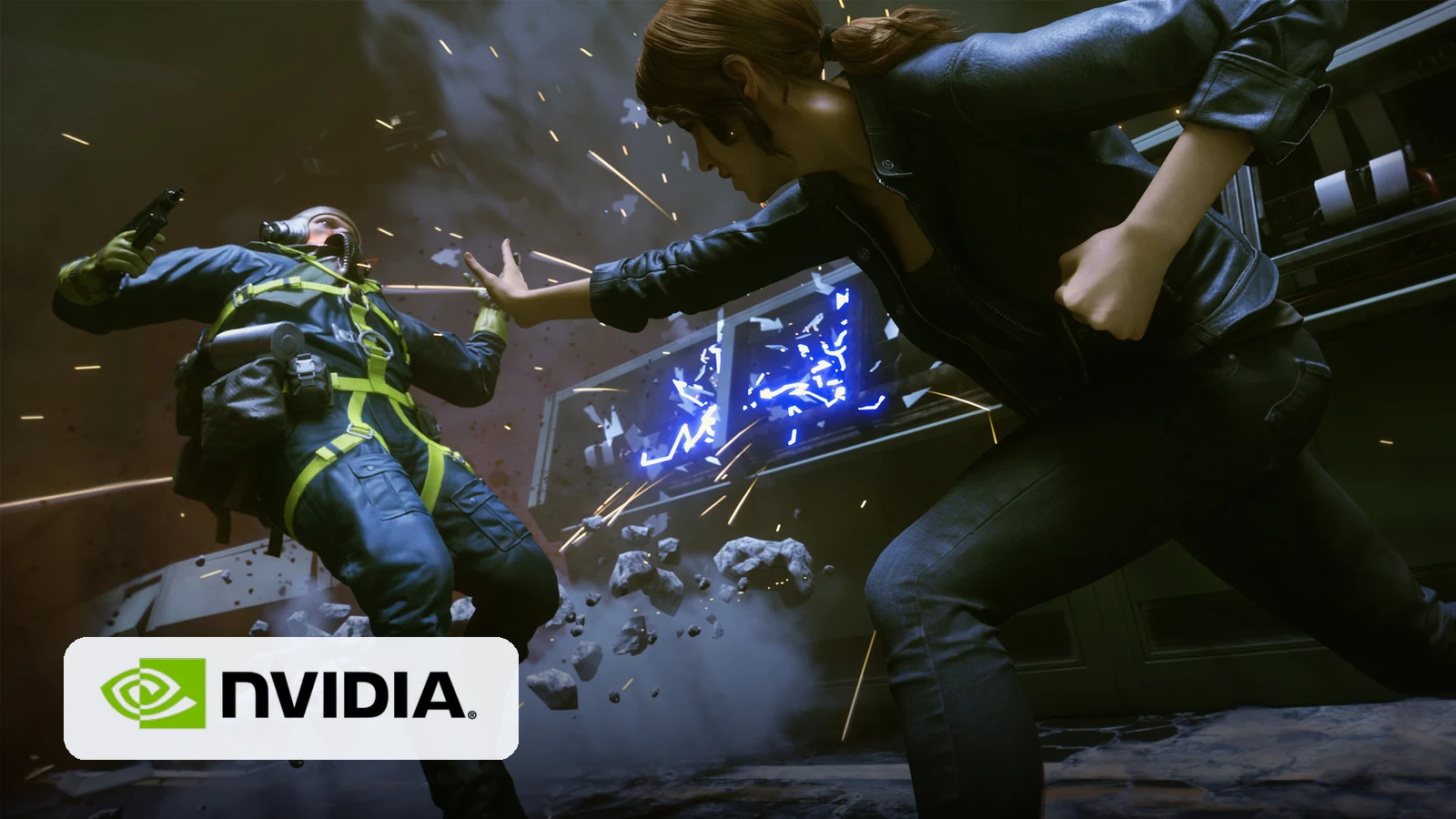 Escena oficial del videojuego Control con identificación de NVIDIA