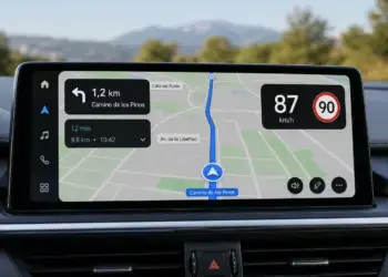 Pantalla de Android Auto con velocímetro y límite de velocidad