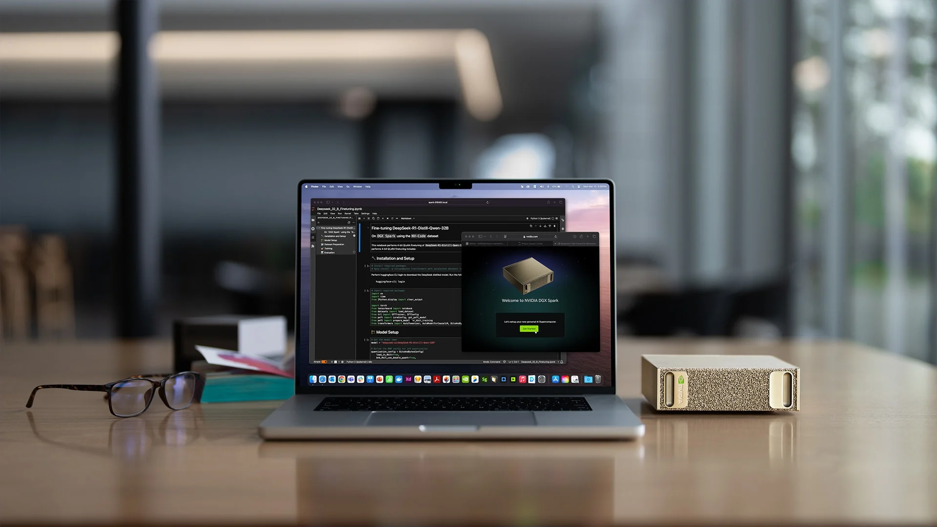 NVIDIA DGX Spark conectado a un portátil durante el desarrollo de un modelo local