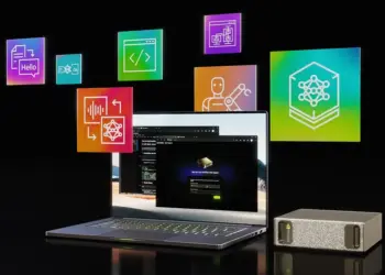 NVIDIA DGX Spark junto a un portátil ejecutando herramientas de inteligencia artificial