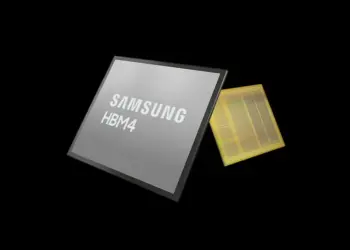 Módulo de memoria HBM4 de Samsung sobre fondo negro
