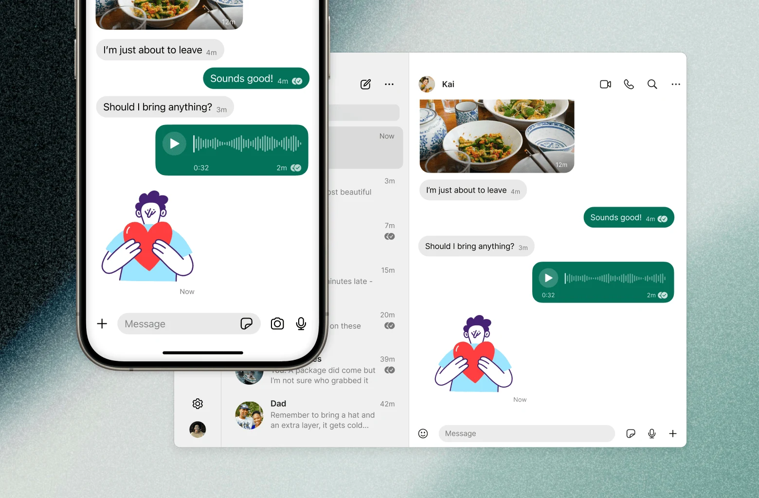 Conversación de Signal sincronizada en un teléfono y un ordenador