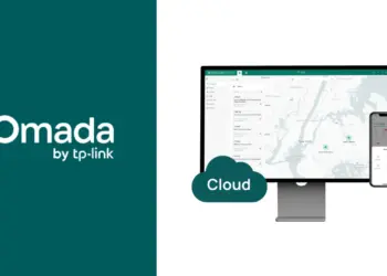 Logotipo de Omada by TP-Link junto a la interfaz oficial de gestión en la nube