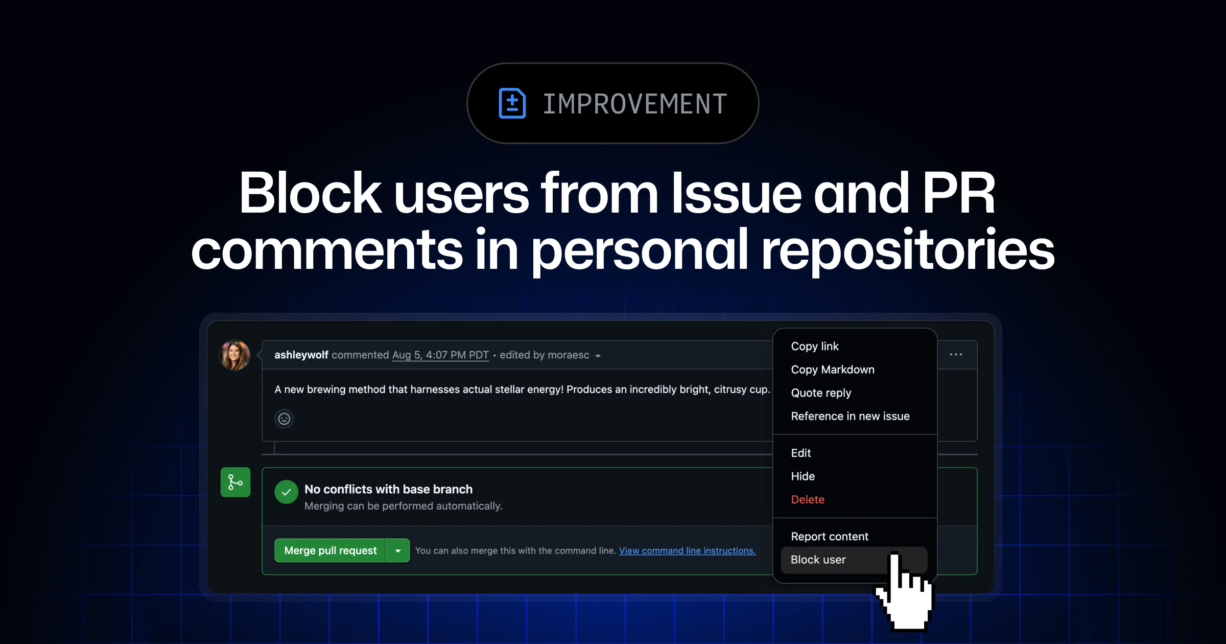 Imagen oficial relacionada con Block users from comments in personal repositories