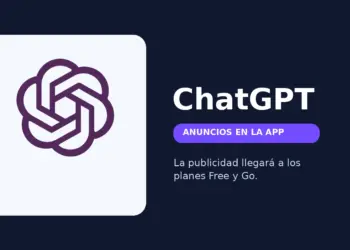 Logotipo de ChatGPT junto a un aviso de anuncios en la aplicación