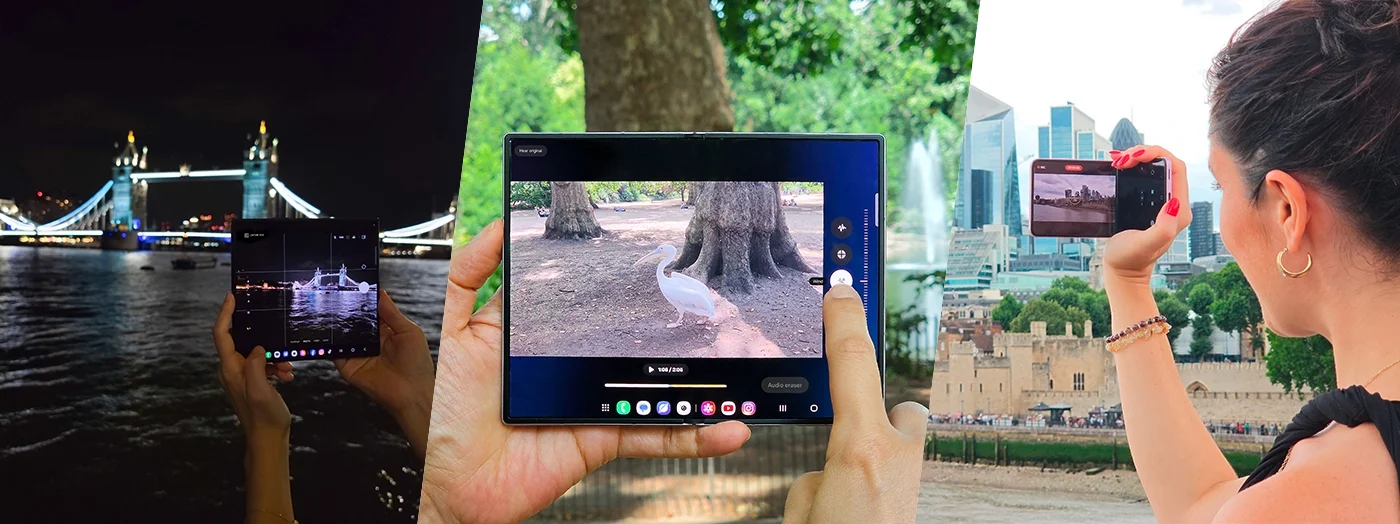 Samsung Galaxy Z Fold8 abierto durante una demostración de cámara en Londres