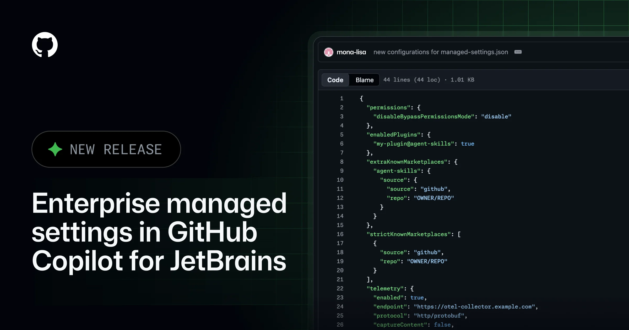 Imagen oficial relacionada con Enterprise managed settings in GitHub Copilot for JetBrains