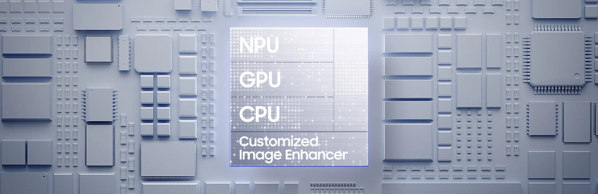 Representación del procesador personalizado de Galaxy S26 con CPU, GPU y NPU