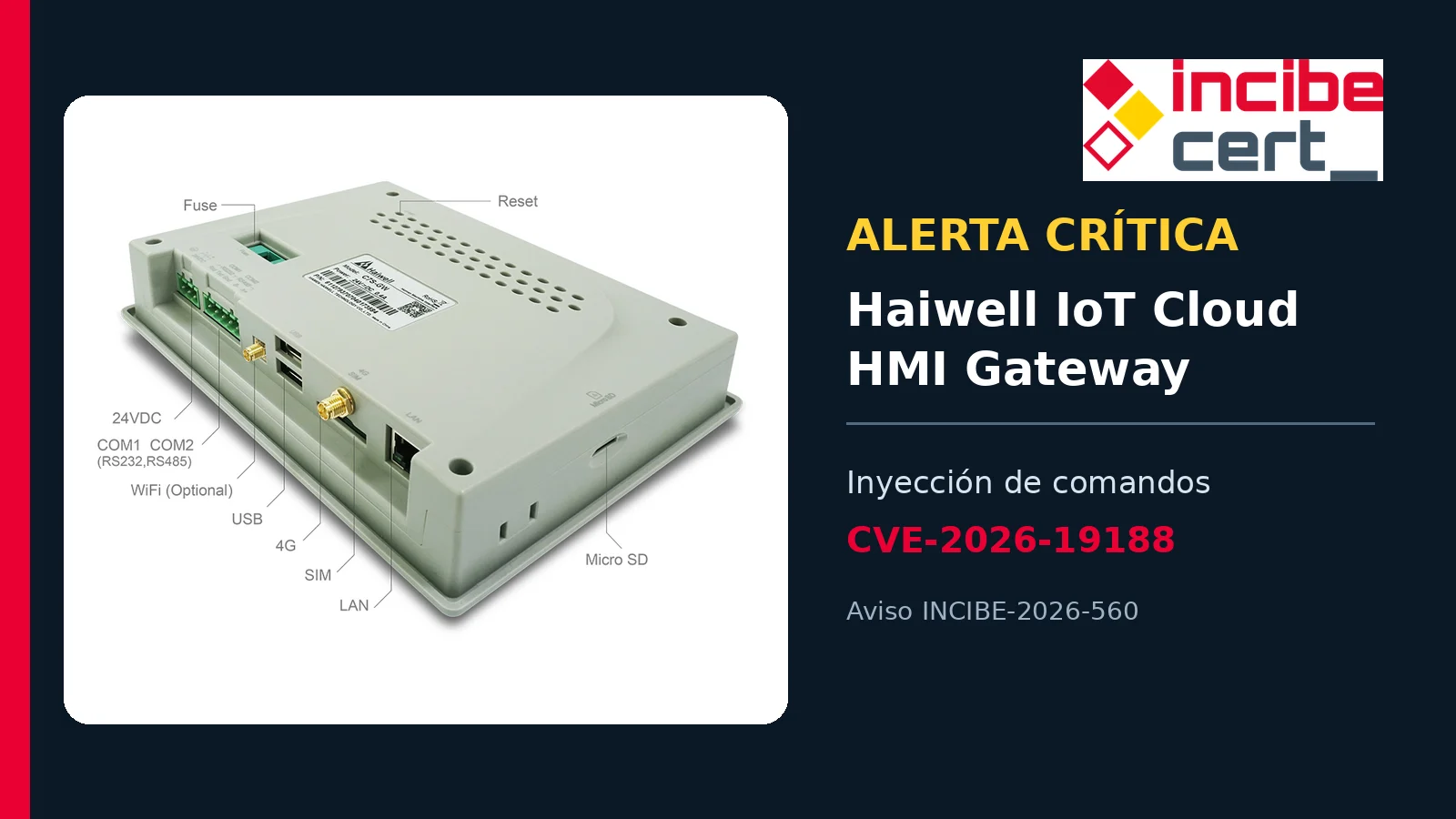 Haiwell IoT Cloud HMI Gateway junto al aviso crítico de INCIBE-CERT