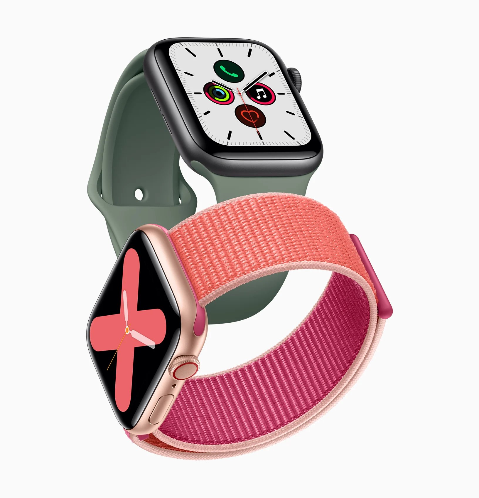 Dos relojes Apple Watch Series 5 con distintas cajas y correas