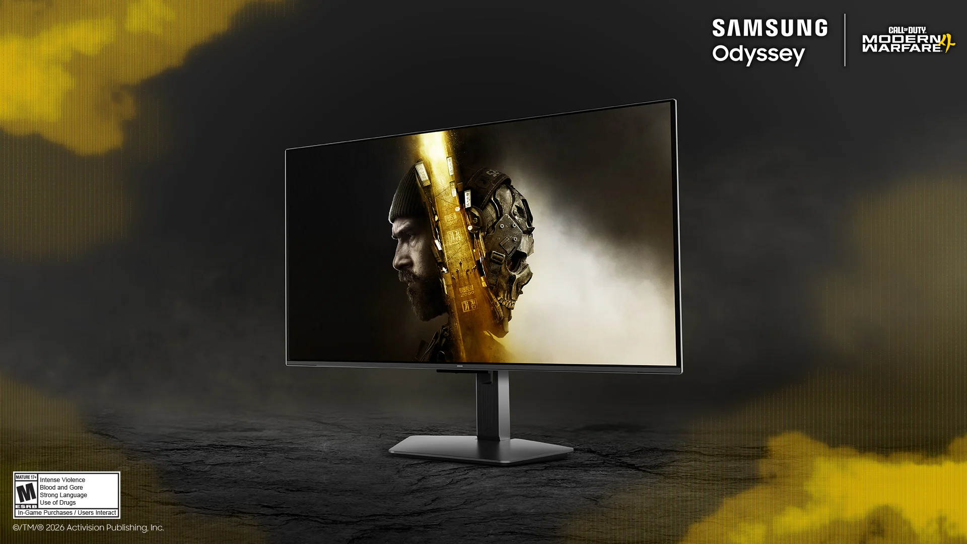 Un monitor Samsung Odyssey muestra una imagen de Call of Duty: Modern Warfare 4