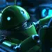 Mascota de Android dentro de un coche, imagen sobre malware en unidades multimedia