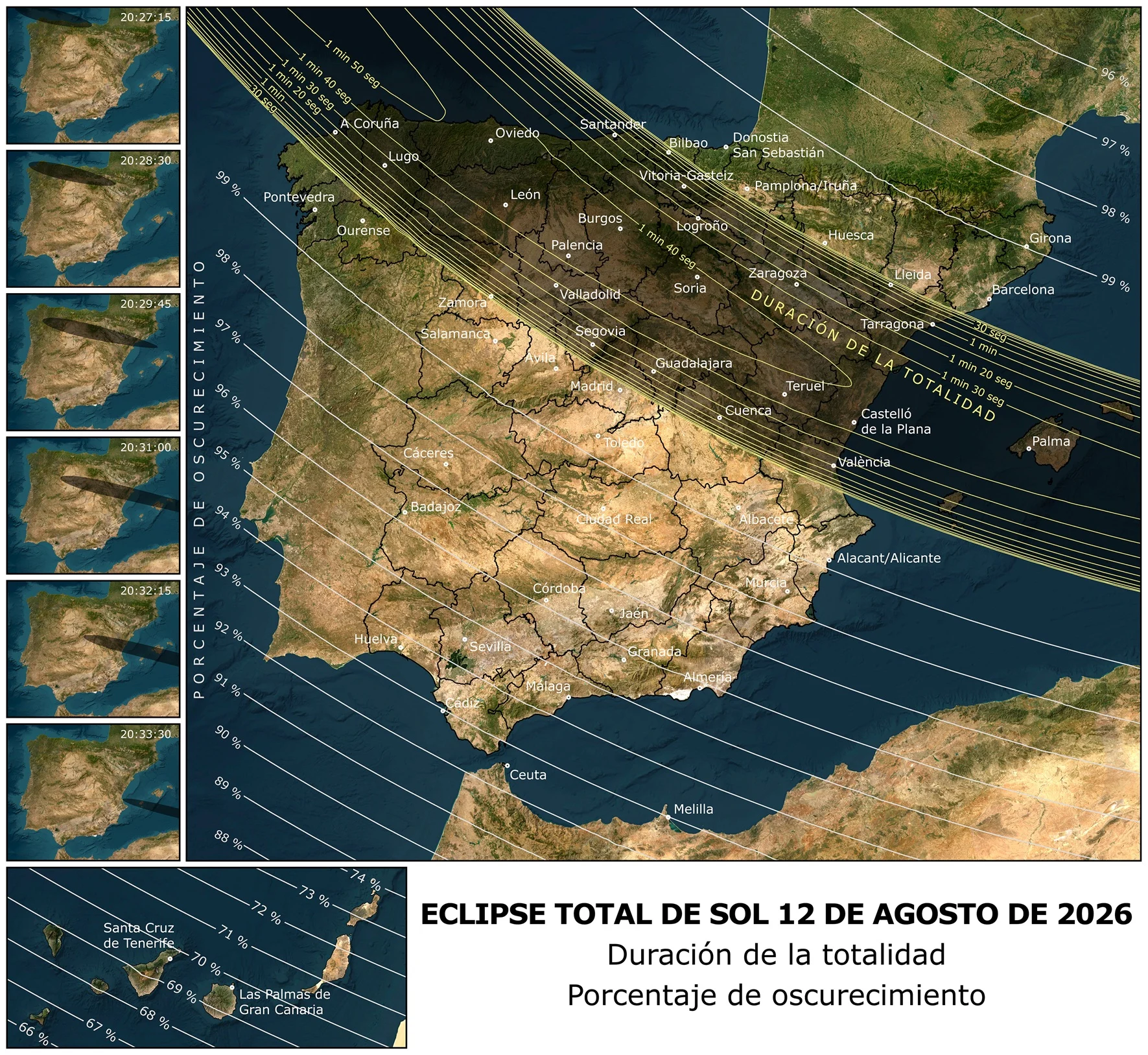 Mapa del eclipse total de Sol del 12 de agosto de 2026 en España