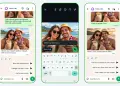 Tres pantallas de WhatsApp muestran la edición de una foto con Meta AI