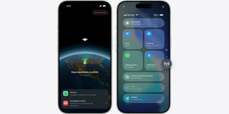 Conexión por satélite en dos iPhone