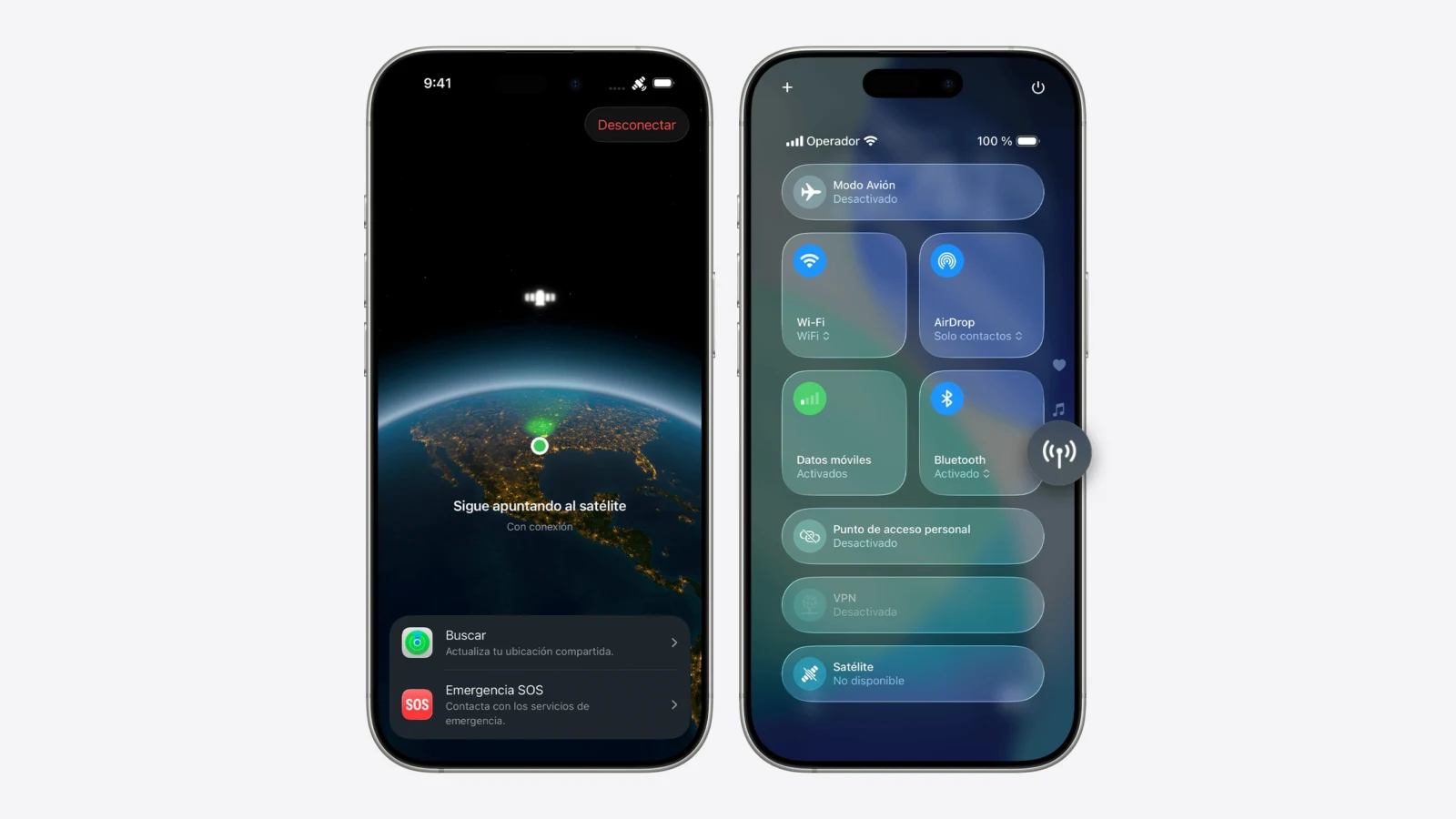 Conexión por satélite en dos iPhone