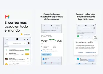 Interfaz de Gmail en tres teléfonos Android