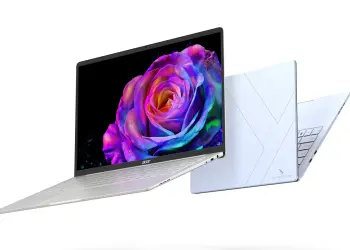 Acer Swift Blade 14 en color claro, mostrado abierto y cerrado