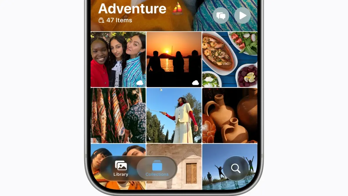 Un iPhone muestra una colección de fotos en la app Fotos de iOS