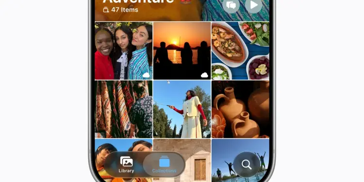 Un iPhone muestra una colección de fotos en la app Fotos de iOS