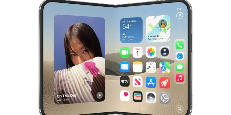 Pantalla de inicio de un iPhone Duo plegable abierta