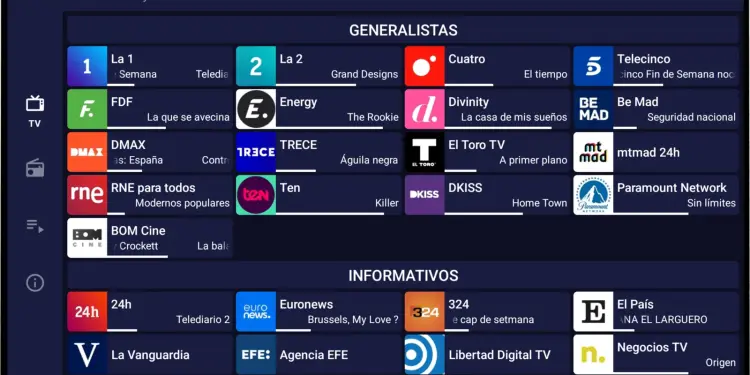 Parrilla de canales de televisión de TDTChannels