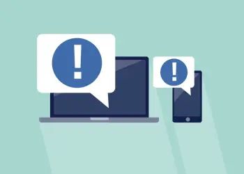 Ilustración de un portátil y un teléfono con alertas de seguridad