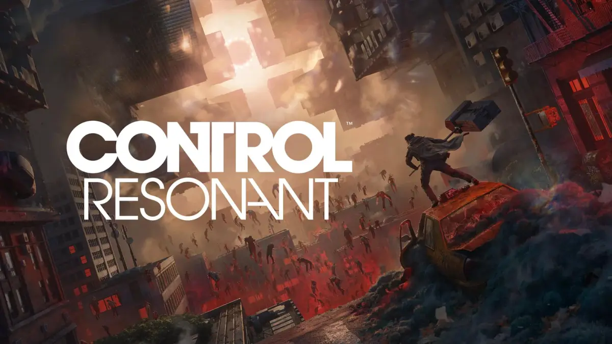Arte de Control Resonant con el título del juego sobre una ciudad alterada