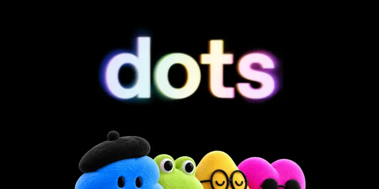Nombre Dots y cuatro personajes de colores