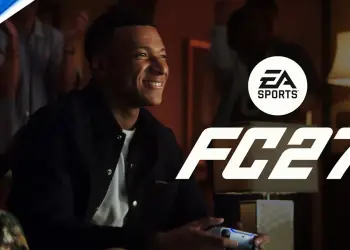 Imagen promocional de EA Sports FC 27 con un jugador que sostiene un mando