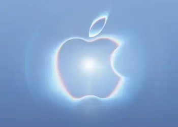 Logotipo de Apple sobre fondo azul