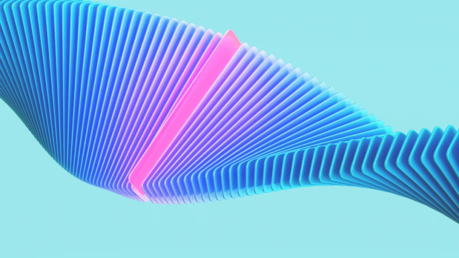 Ilustración abstracta de formas azules y rosas entrelazadas sobre fondo celeste