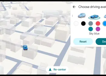Selector de avatar de conducción de Google Maps con vehículos y colores sobre el mapa