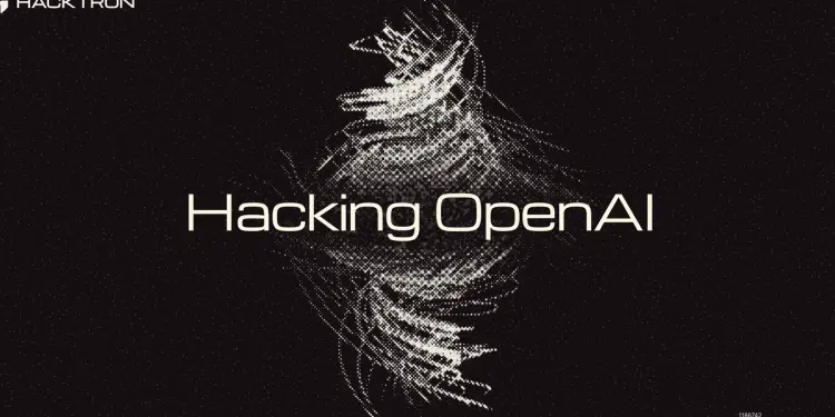 Ilustración de Hacktron con una figura digital distorsionada y el texto “Hacking OpenAI”