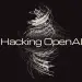 Ilustración de Hacktron con una figura digital distorsionada y el texto “Hacking OpenAI”