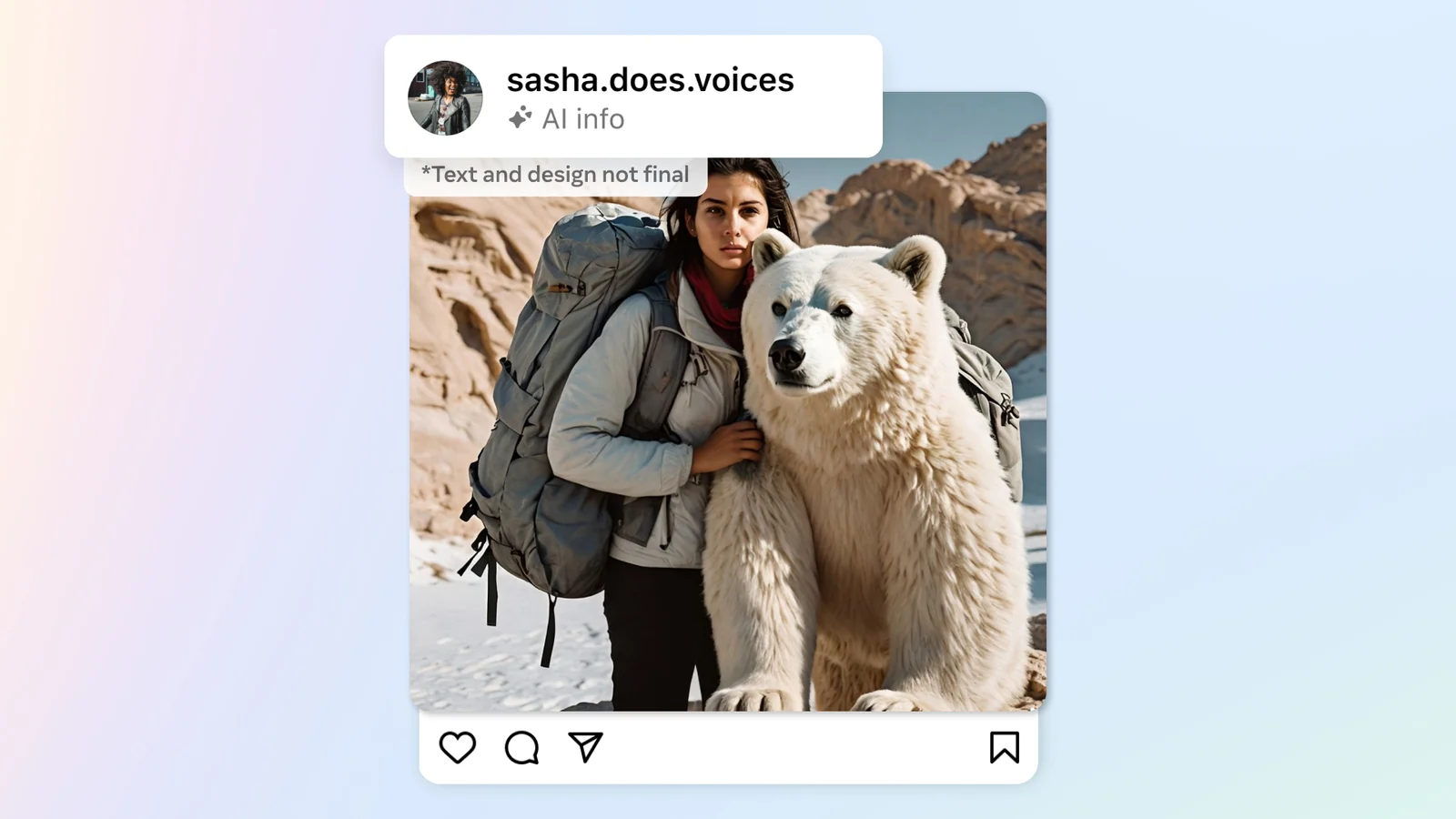 Interfaz de Instagram con el aviso «AI info» en un perfil generado por IA