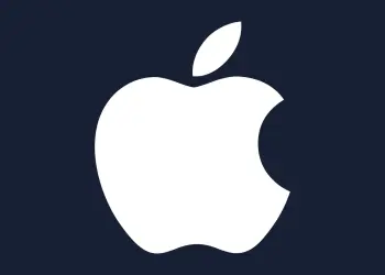 Logotipo blanco de Apple sobre fondo azul oscuro
