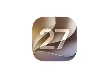 Icono de iOS 27 con el número 27 sobre un fondo abstracto