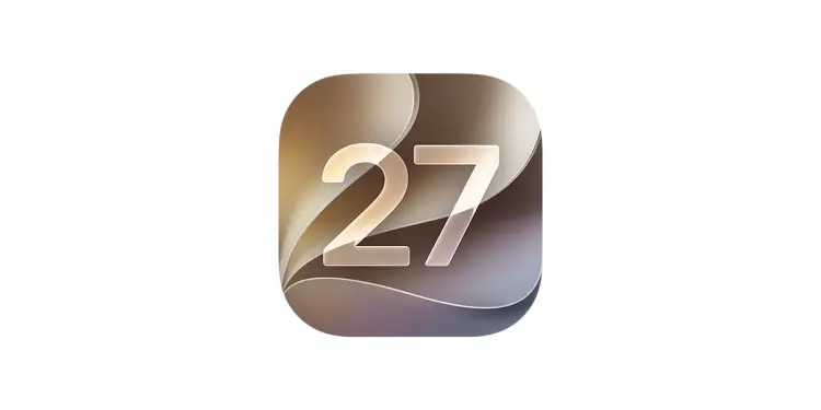 Icono de iOS 27 con el número 27 sobre un fondo abstracto