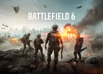 Arte de Battlefield 6 con cuatro soldados frente a una ciudad en combate