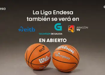 Cartel de la ACB que anuncia la emisión en abierto de la Liga Endesa en EITB, Televisión de Galicia y Aragón TV