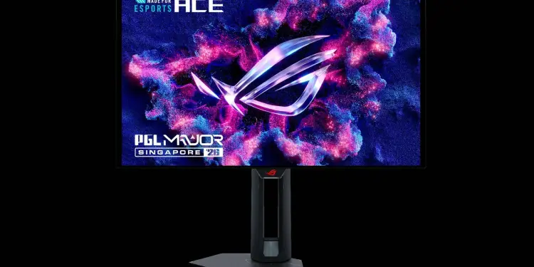 Monitor ROG Swift OLED para esports sobre fondo negro