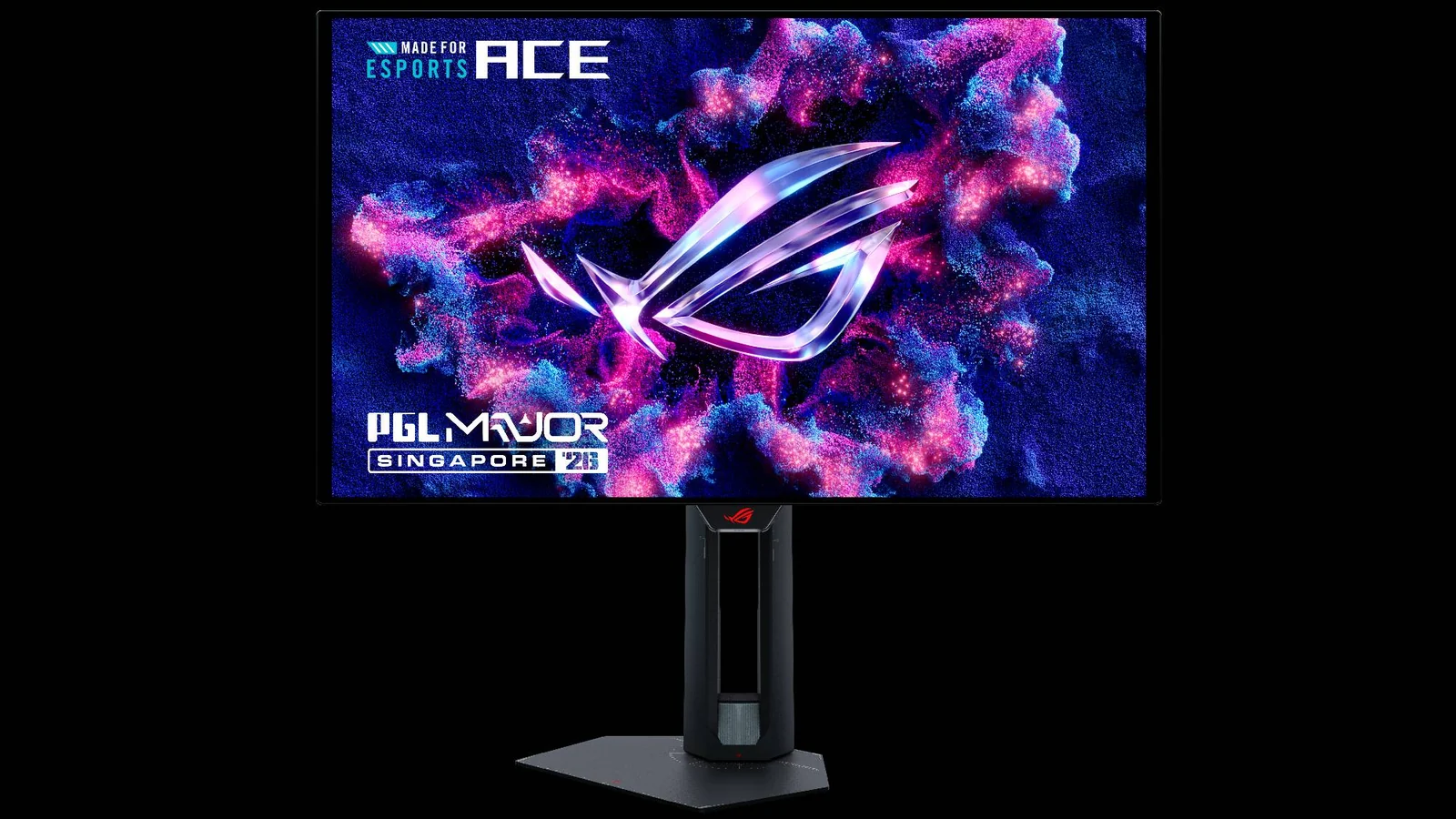 Monitor ROG Swift OLED para esports sobre fondo negro
