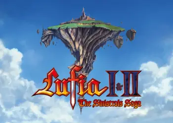 Logotipo de Lufia I & II: The Sinistrals Saga sobre una isla flotante
