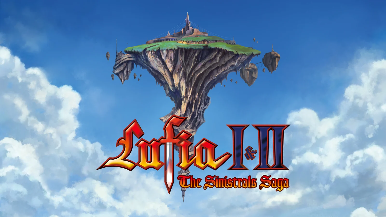 Logotipo de Lufia I & II: The Sinistrals Saga sobre una isla flotante