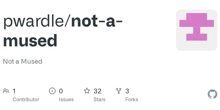 Captura del repositorio de GitHub «pwardle/not-a-mused», prueba de concepto del fallo local en Muse para macOS