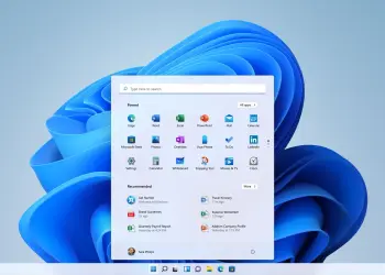 Menú Inicio de Windows 11 sobre el escritorio del sistema